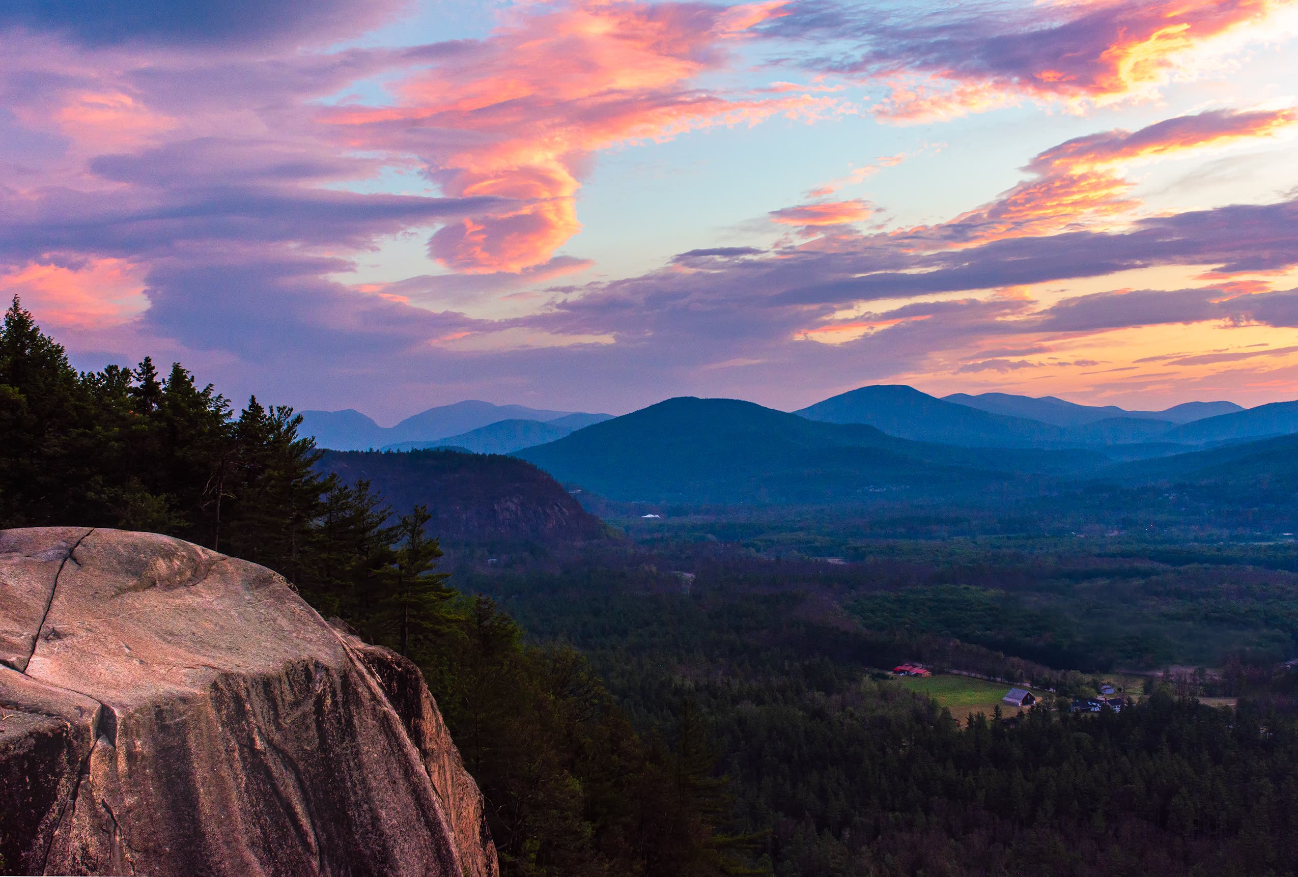 A view of the mountains during sunset in North Conway, New Hampshire.