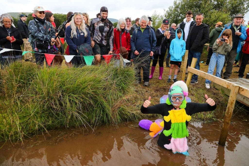 A competitor takes part in the World Bog Snorkelling Championships