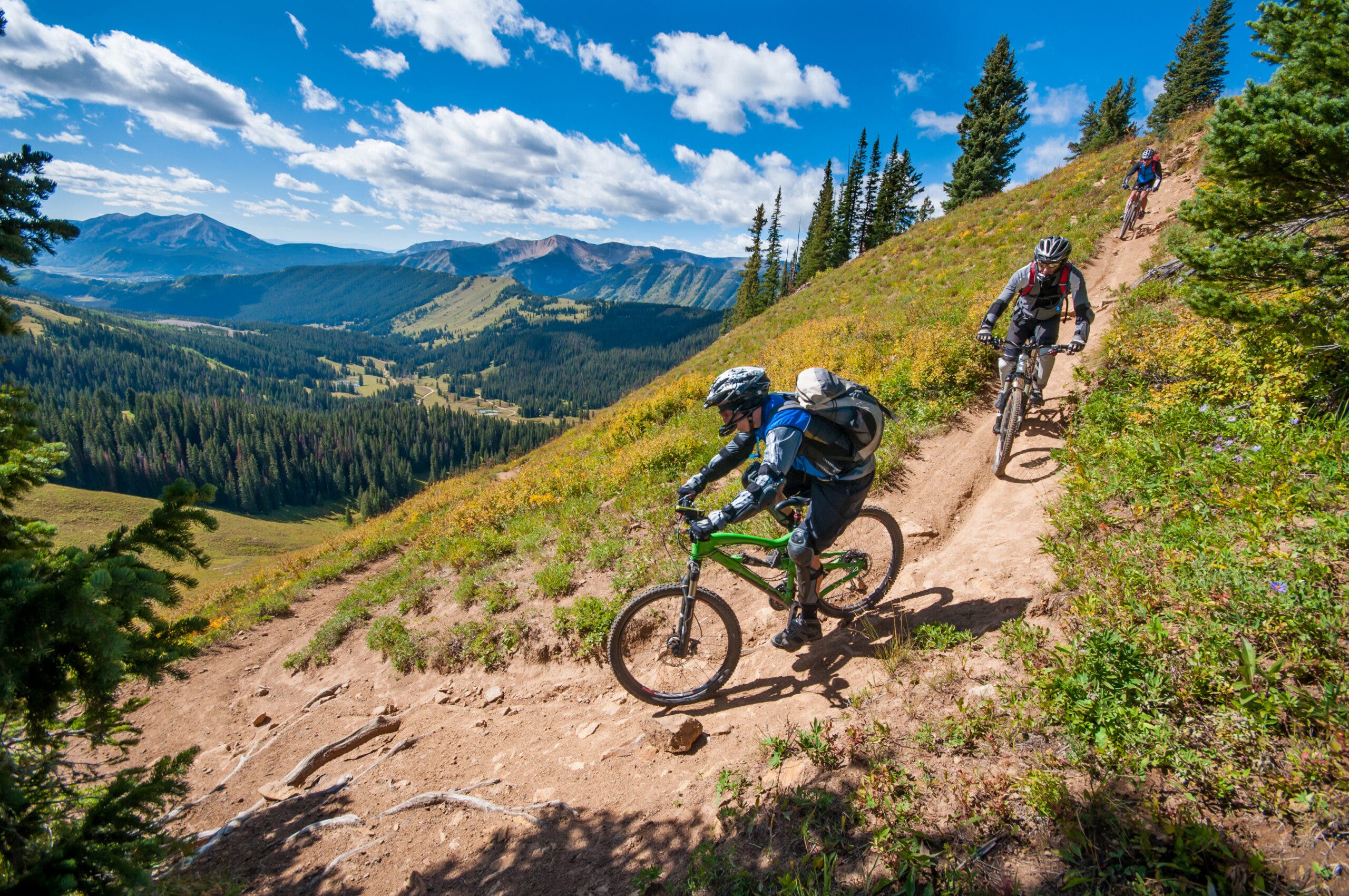 Switchback on a steep section of the "403" singletrack in the Rocky Mountains