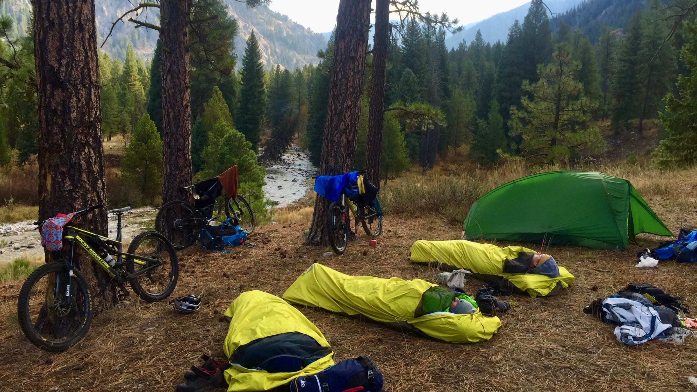 Sleeping bags on the ground