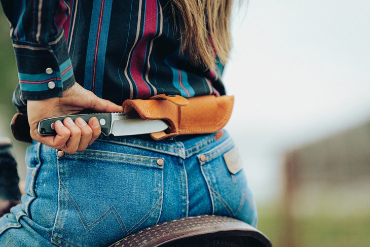 A Leatherman knife in a holster