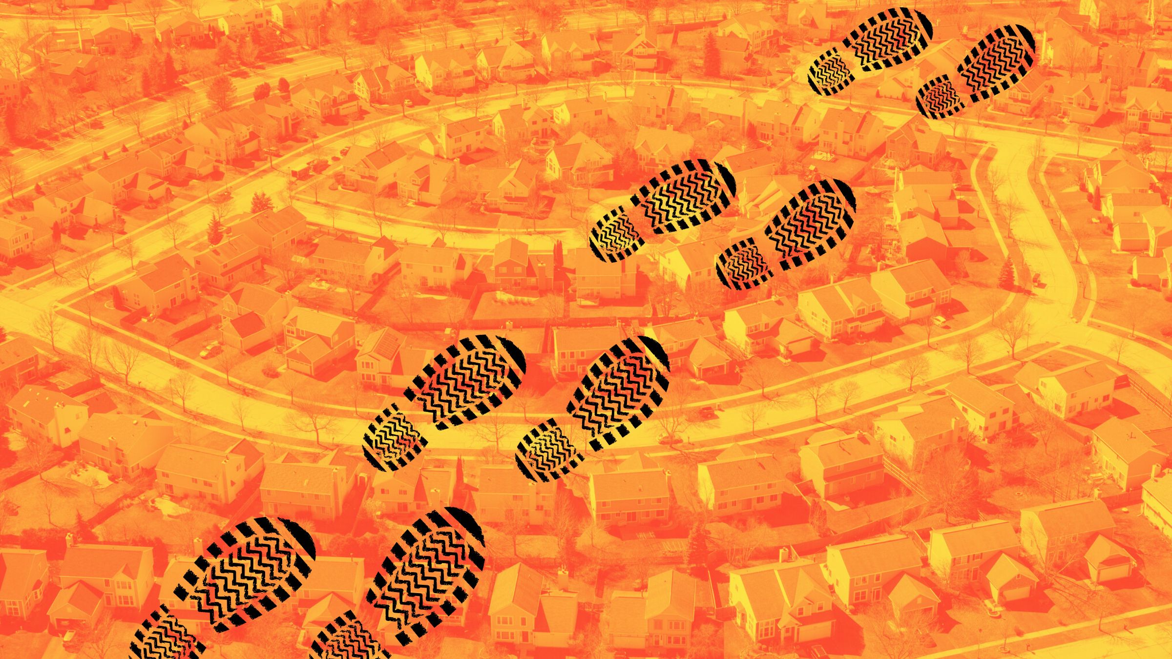 hiking footprints across orange suburbs