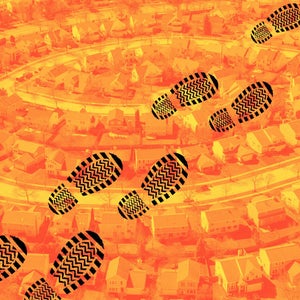 hiking footprints across orange suburbs