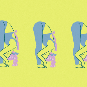 stretching and doing yoga at desk in forward fold