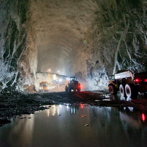 vehicles underground in the zinc mine