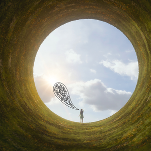 neurodivergent person standing in surreal landscape when traveling