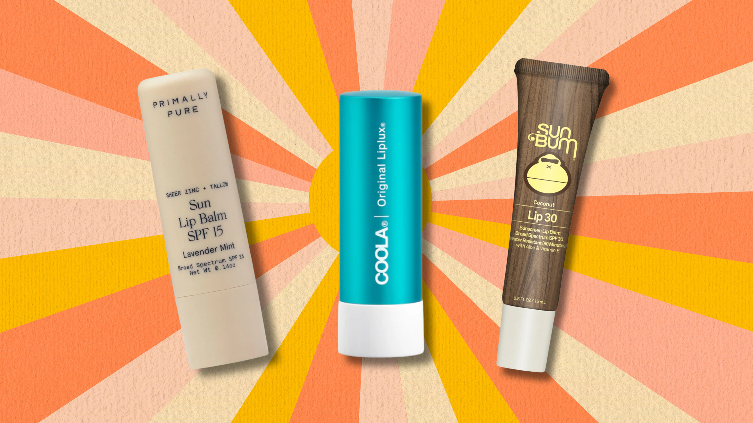 SPF lip balms on sun background