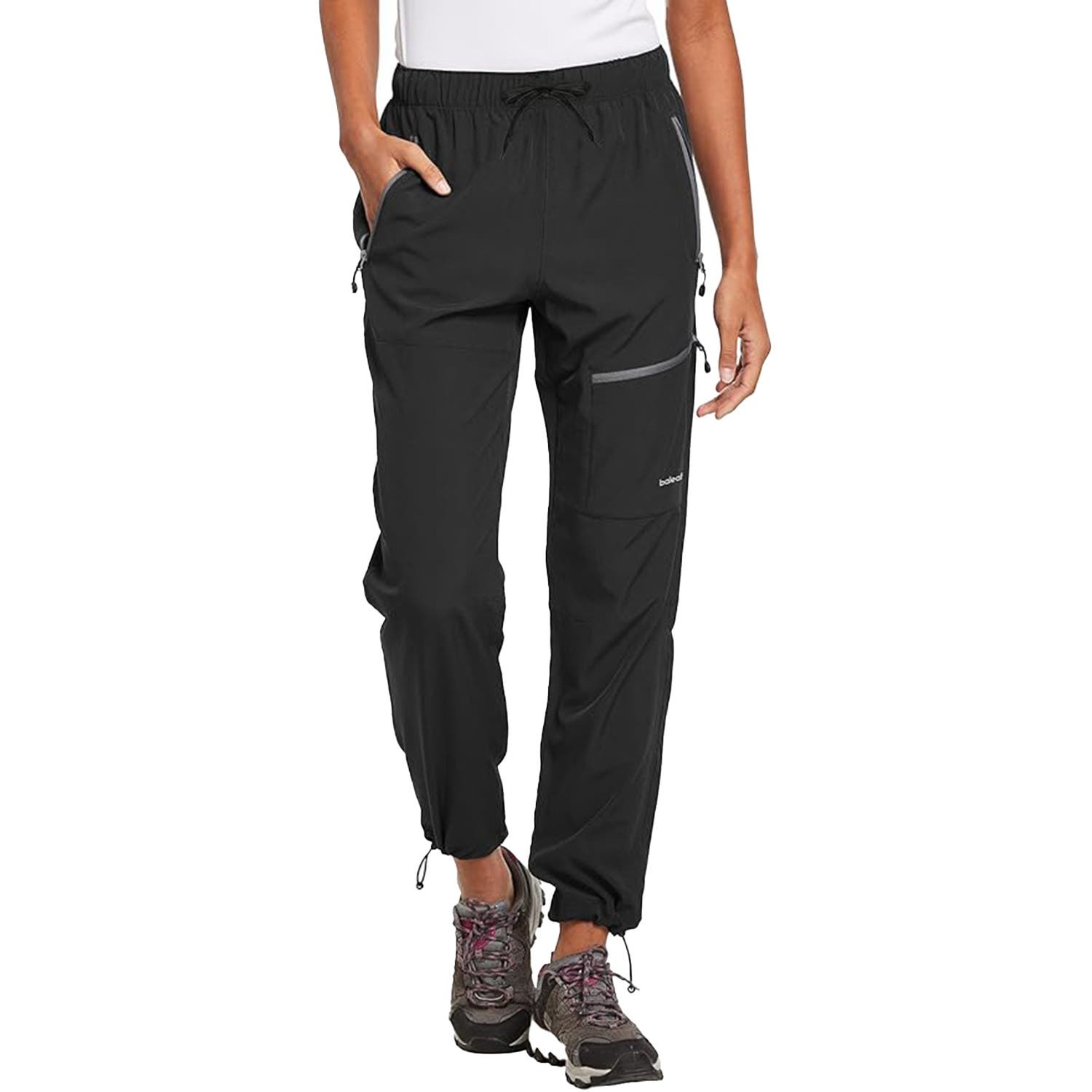 Black hiking pants on model