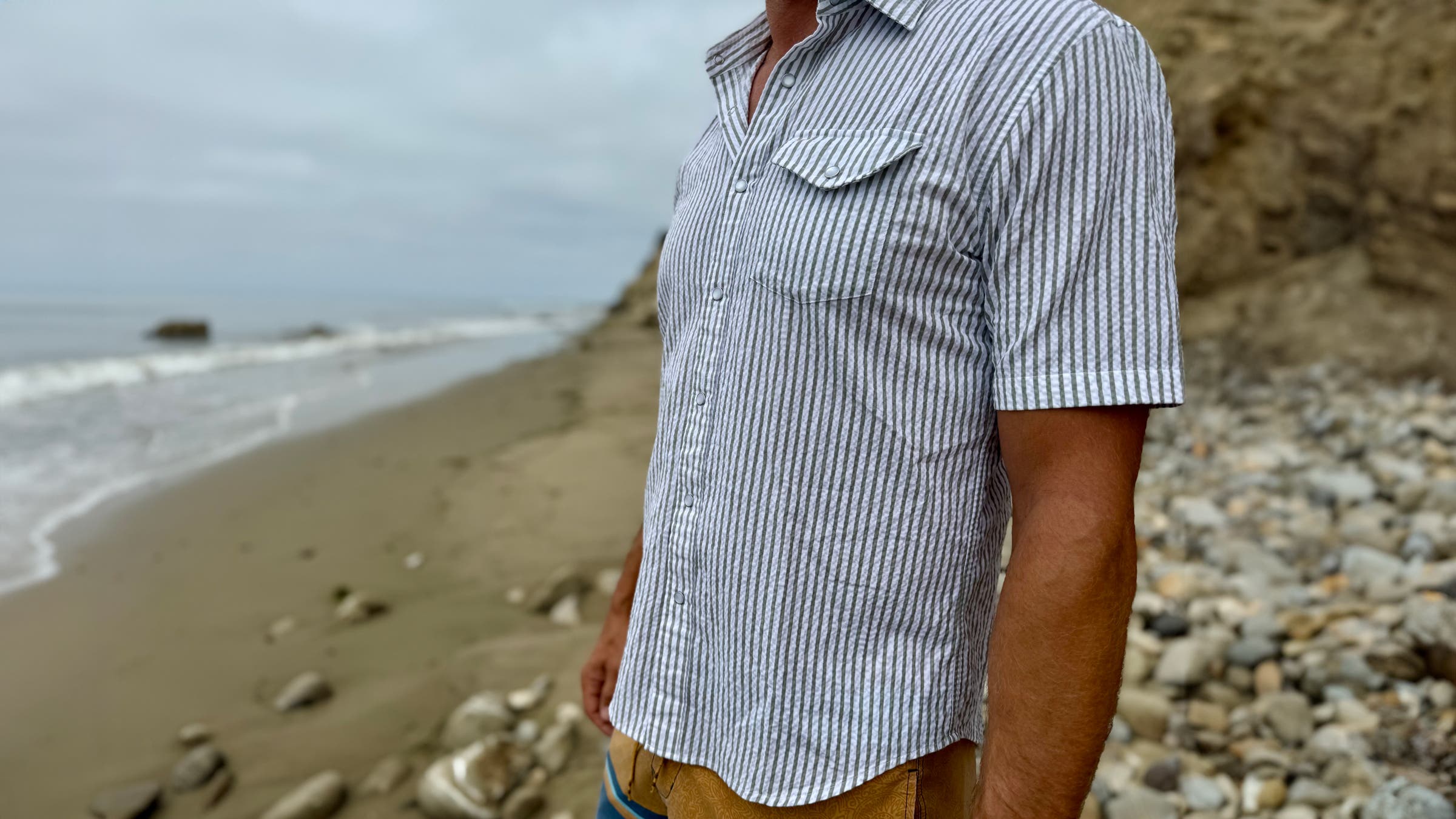 Criquet Performance Seer Sucker snap button shirt 