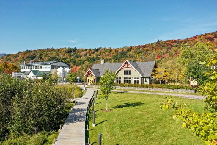 outdoor shot of lawson's in vermont in fall with changing leaves