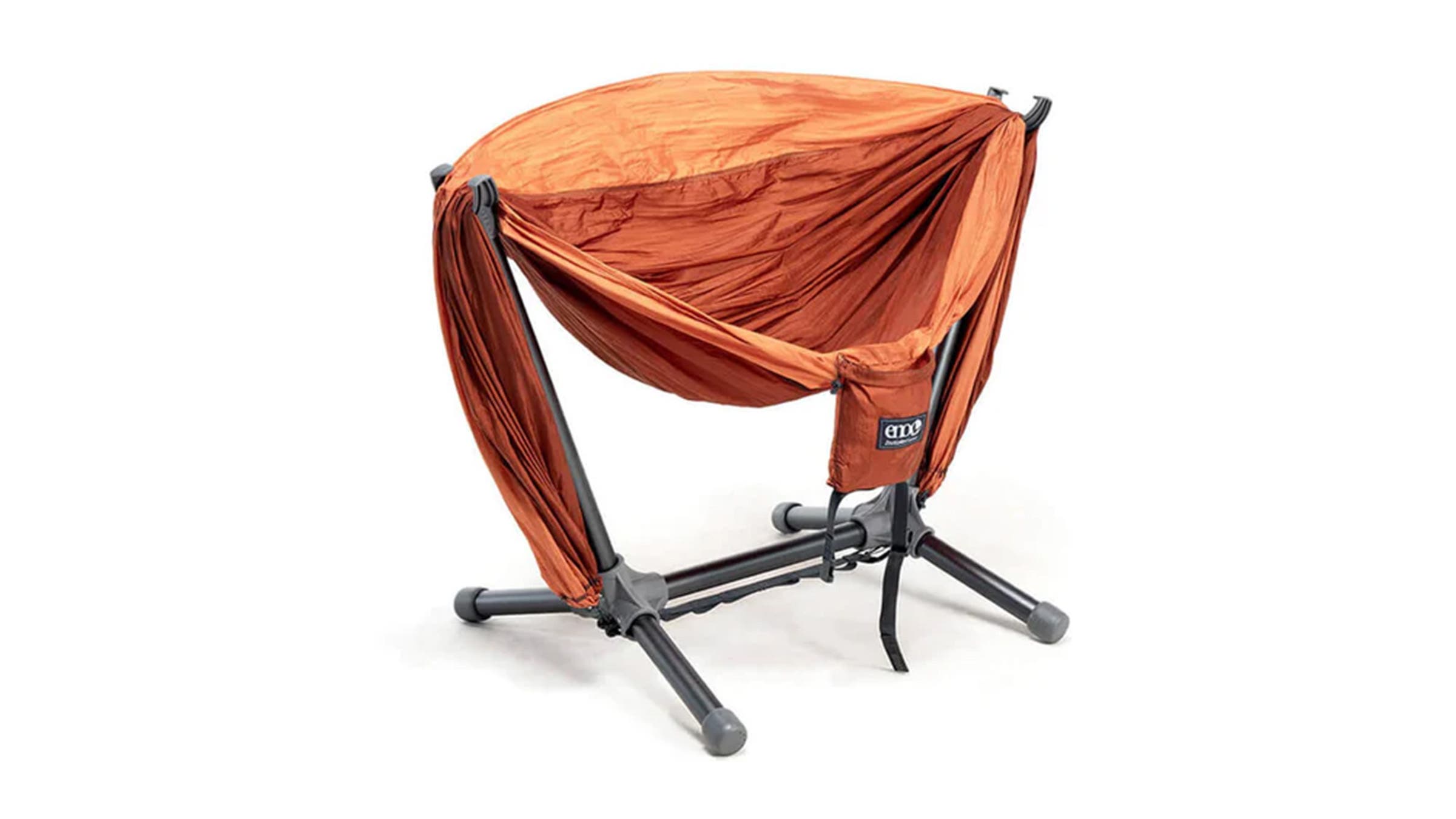 Orange hammock on ENO hammock stand