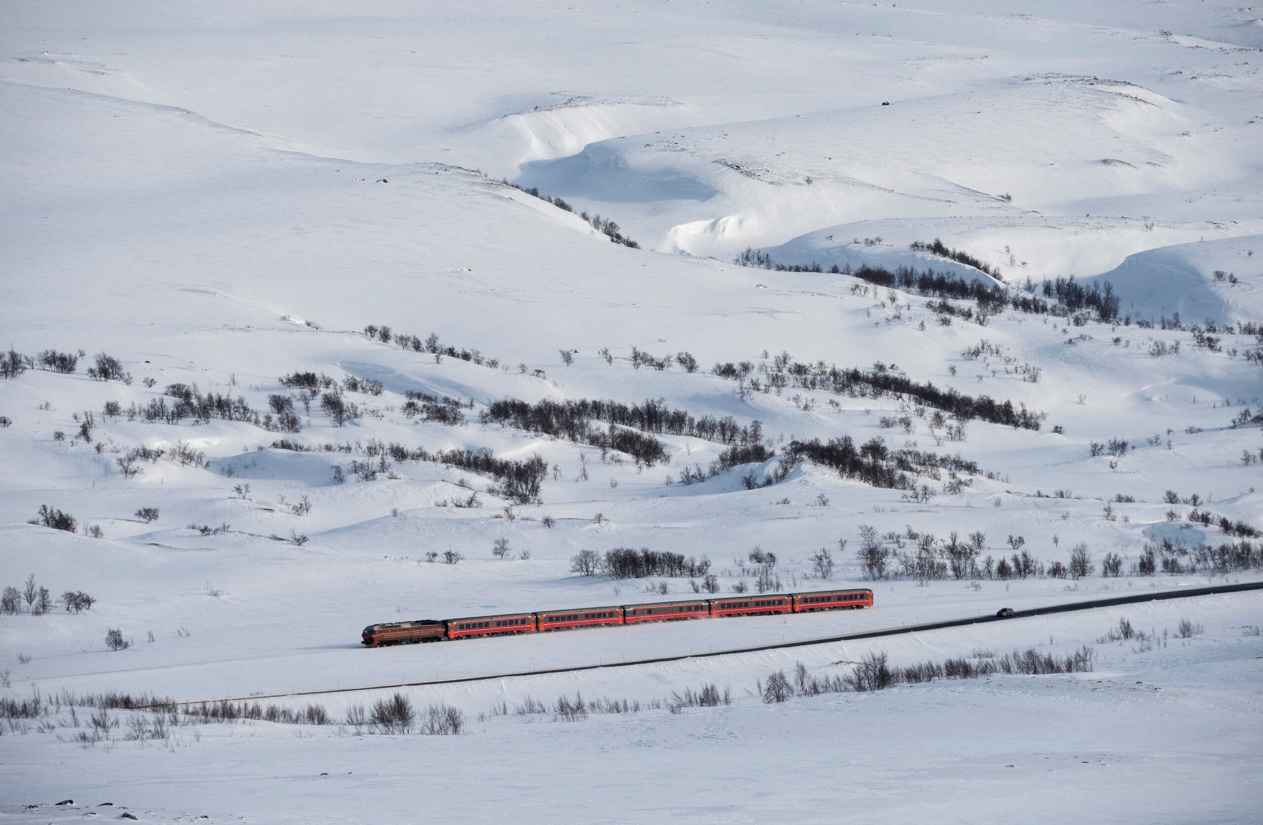 Railway and road at polar circle, Saltfjell