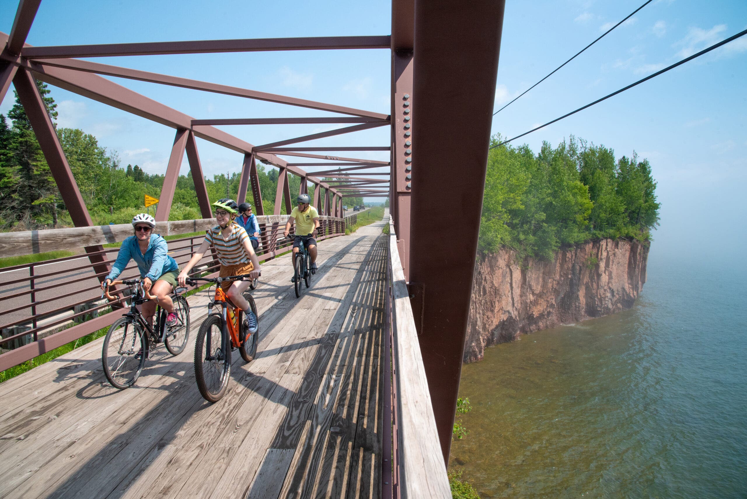 Biking over Lake Superior on the Gitchi-Gami State Trail.