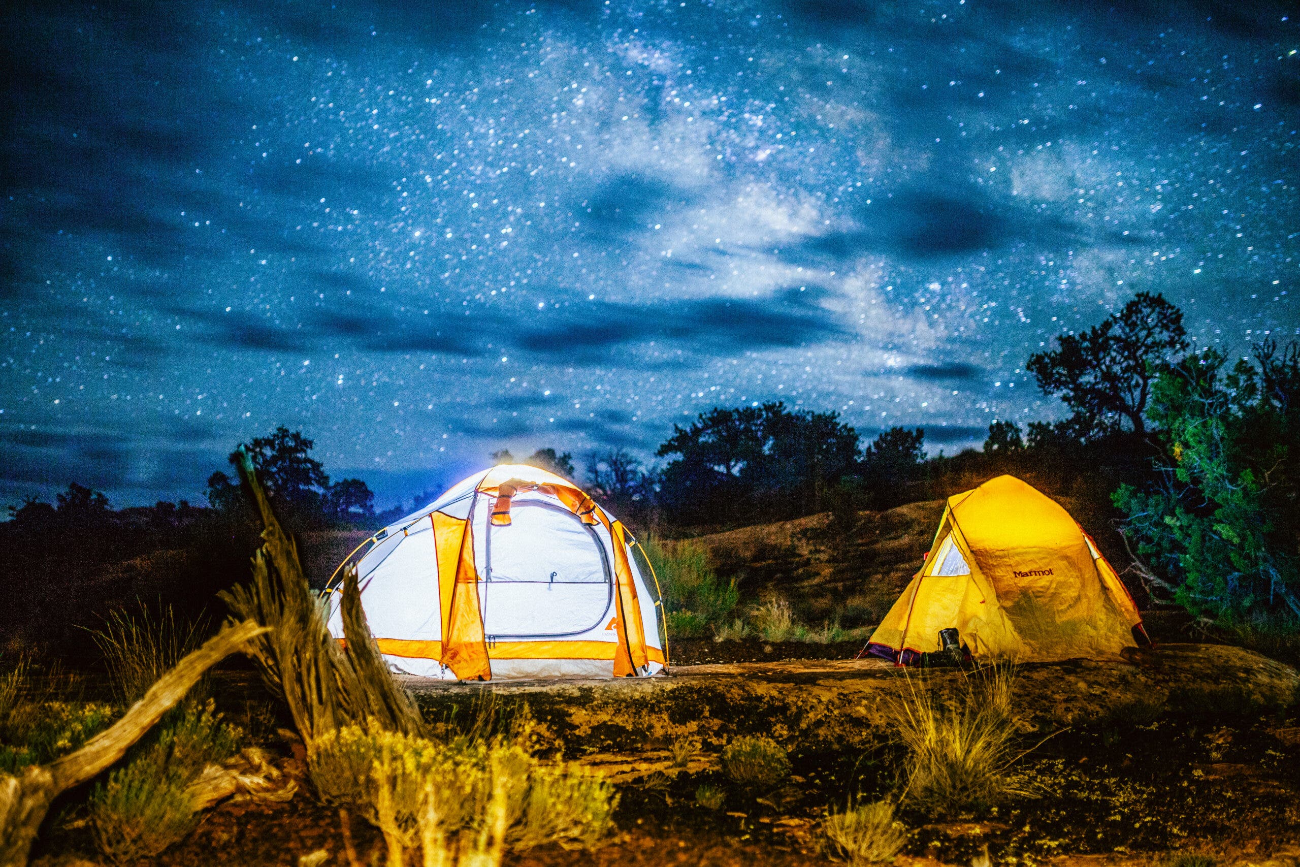 Tents in Canyonlands National Park at night