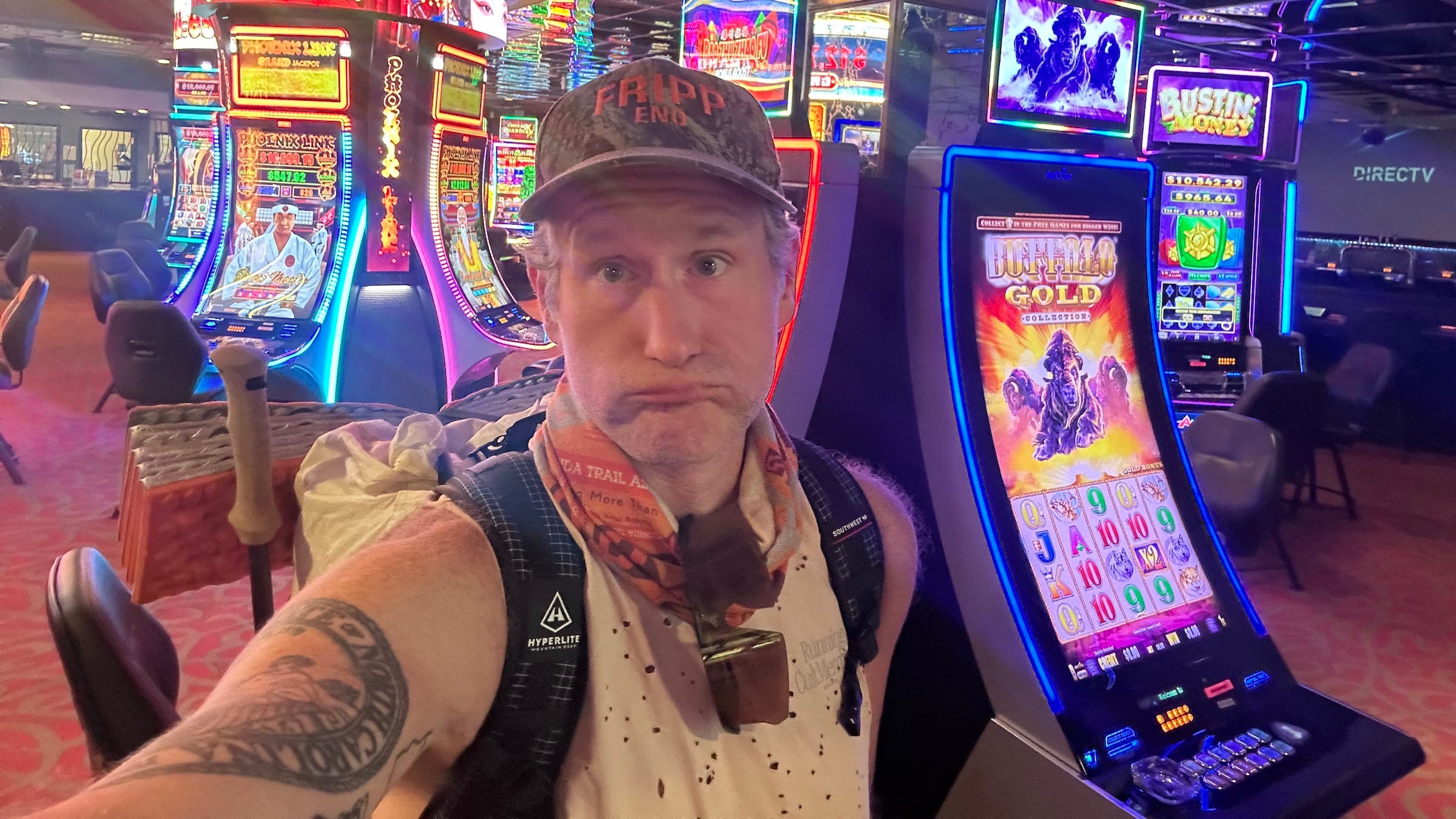 selfie in front of slot machines
