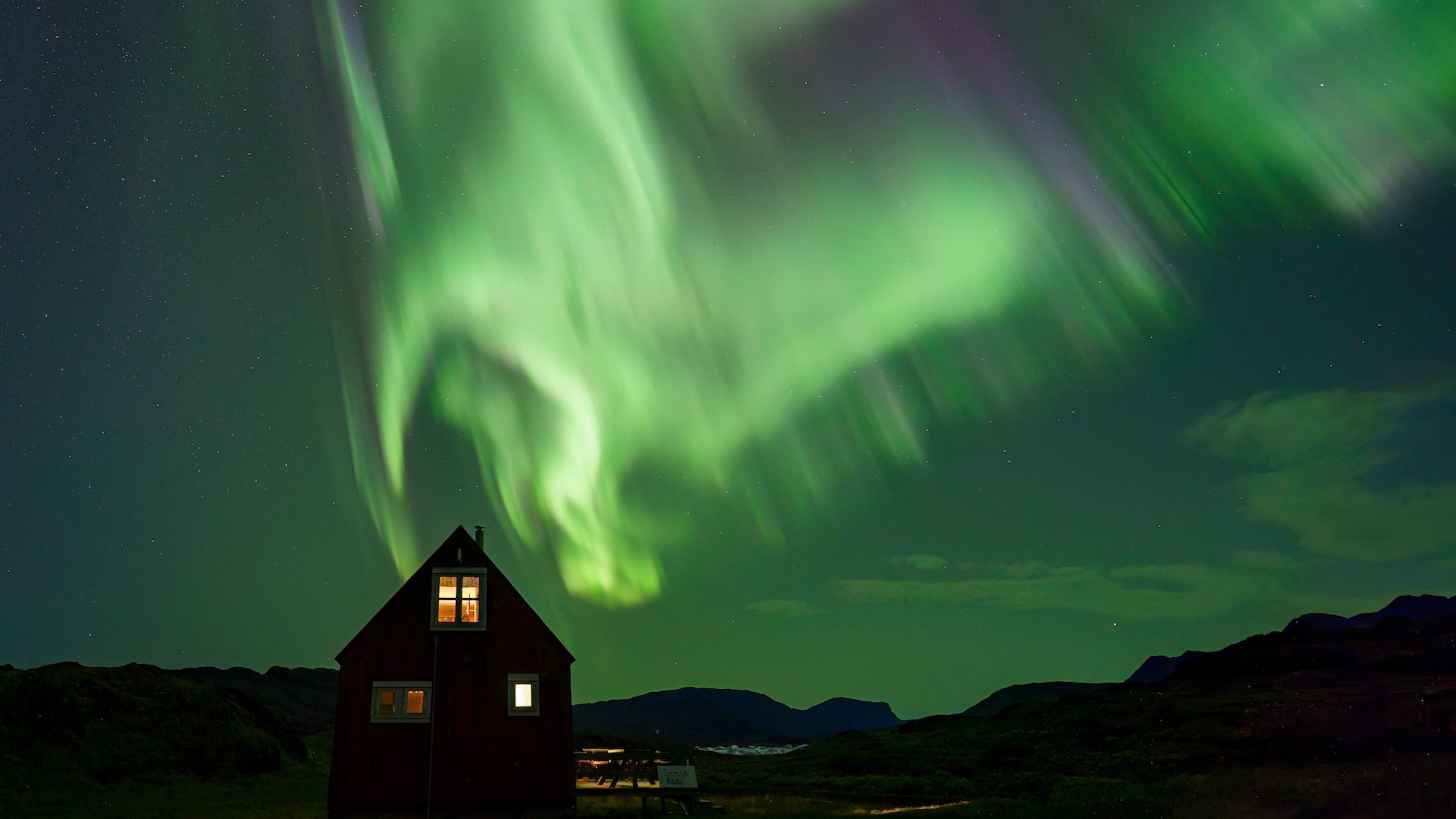 Sermilik Hostel in South Greenland beneath the Northern Lights