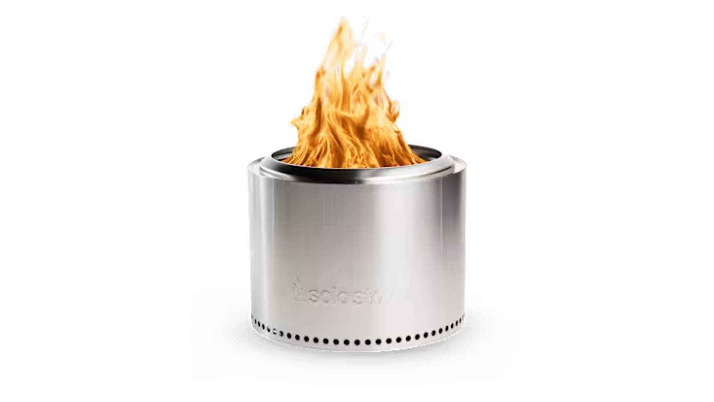 silver stove with fire on white background
