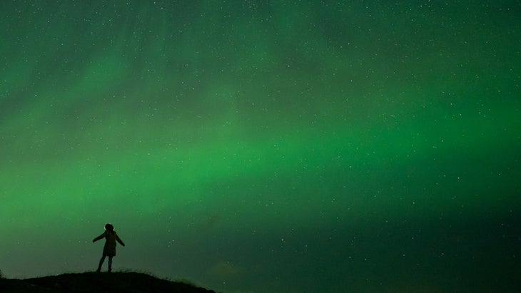 The author beneath northern lights in northern Iceland