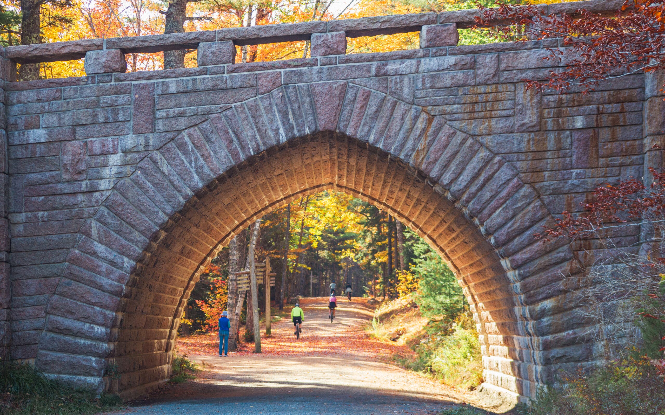 Maine Acadia National Park Carriage Trail in Fall Landscape