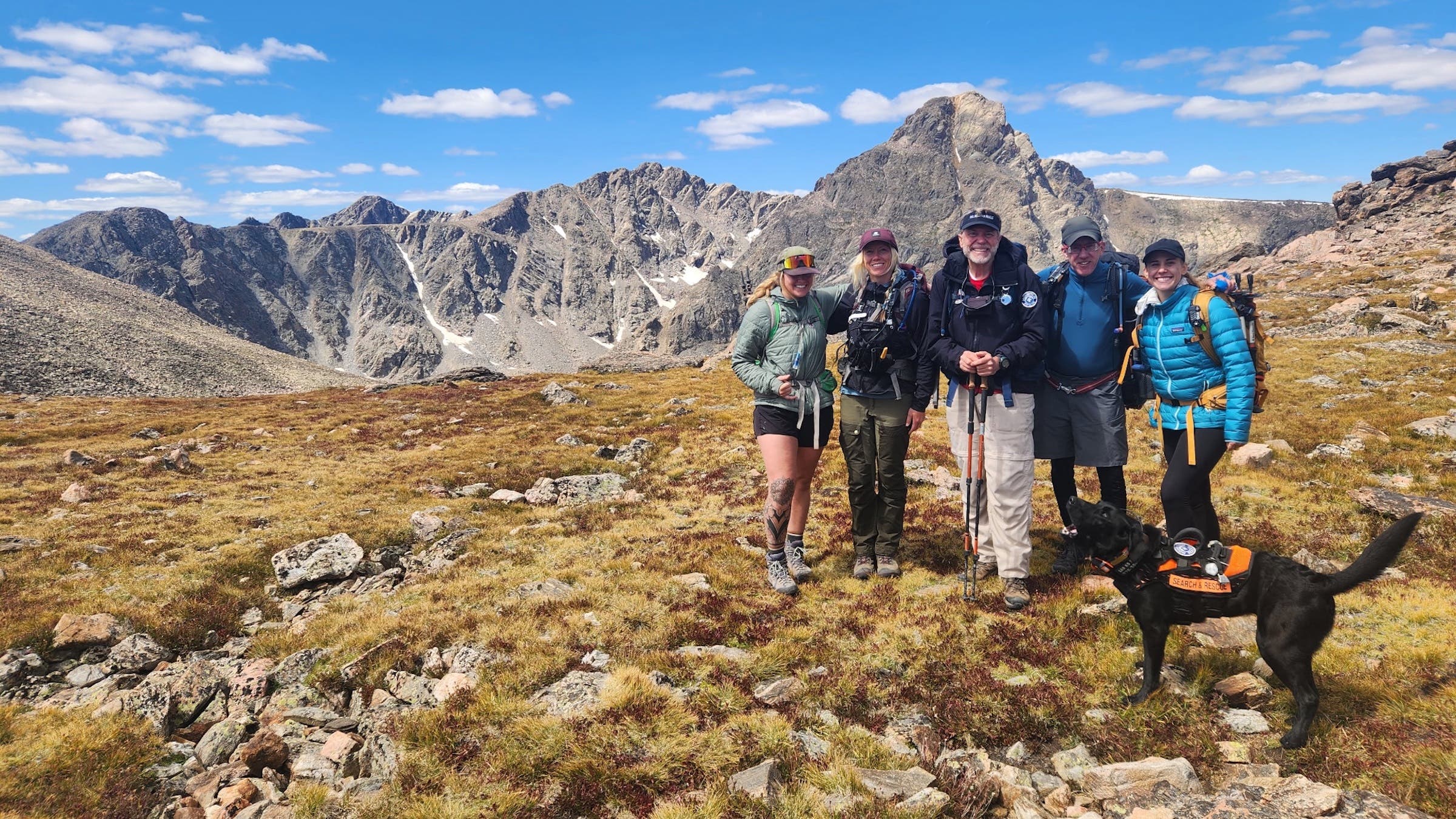 The groundtruthing crew atop Notch Mountain's Cross Couloir overlook; Left to right: Shea Small, Erika German, Scott Beebe, the author, Lucah Katauskas, and Stryker