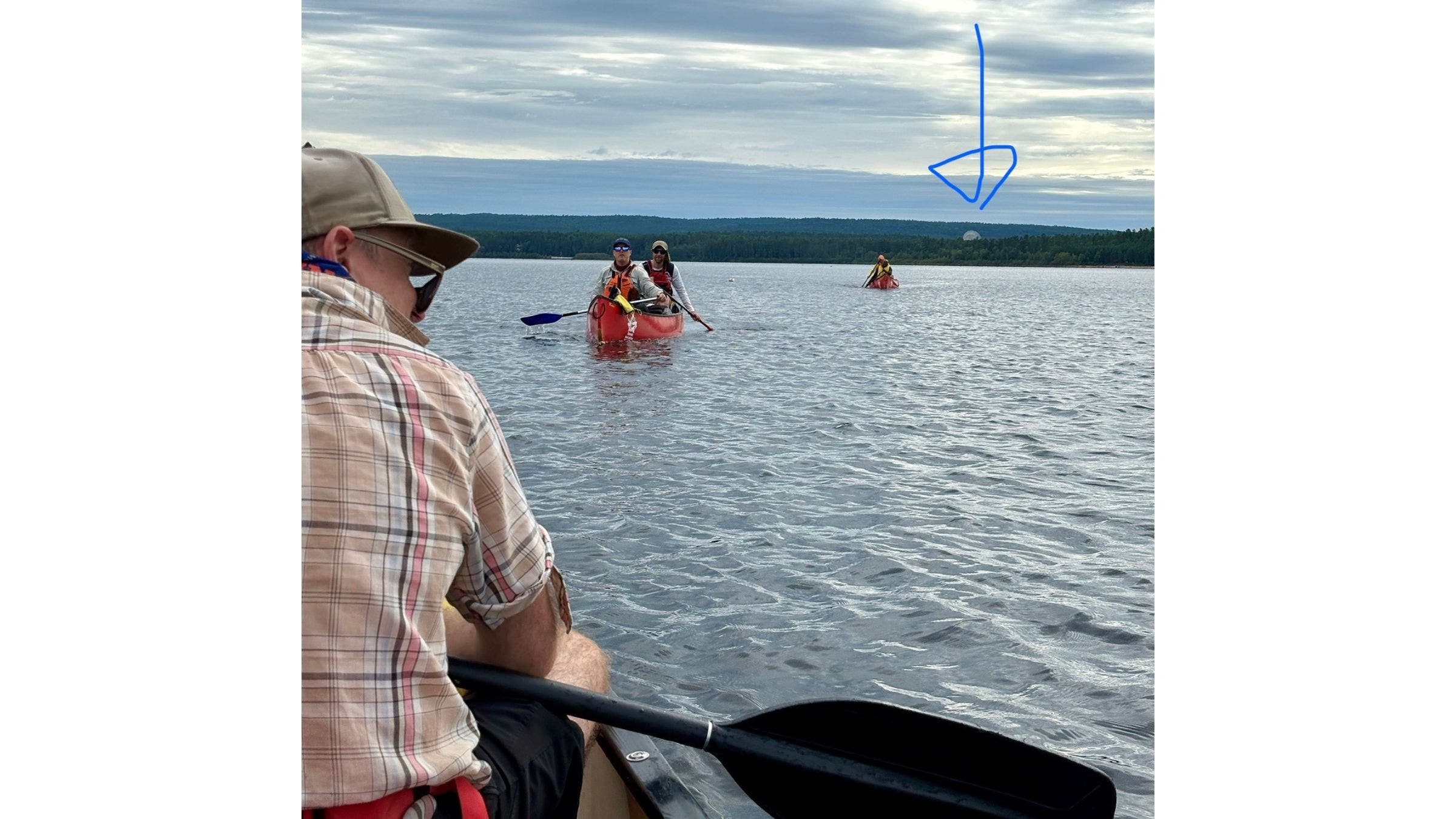 The white structure on the shores of Lake Travers, in Algonquin Park, is a 150-foot radio telescope, part of the Algonquin Radio Observatory