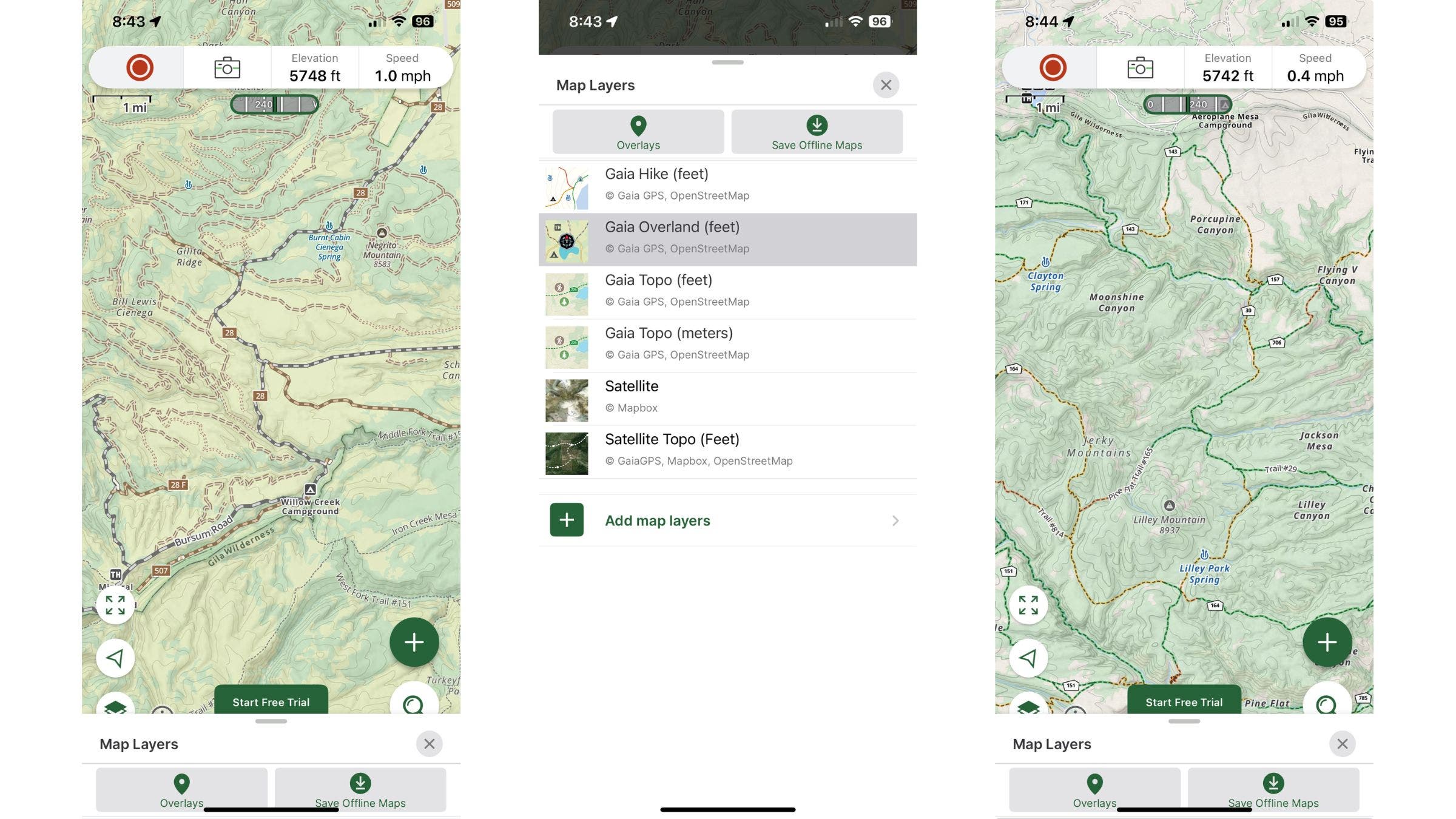 screenshots of gaia maps