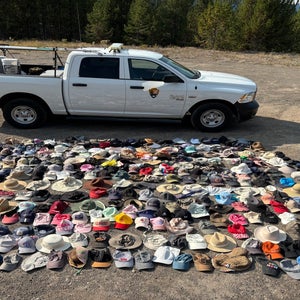 Just some of the hats collected by the Yellowstone National Park Geology Program from sensitive thermal areas throughout the park in 2025.