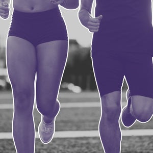 man and woman running side by side front view