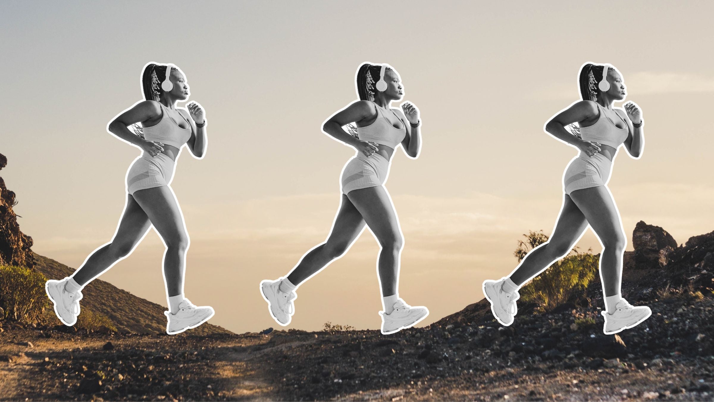 woman running workouts on trail background