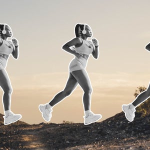 woman running workouts on trail background