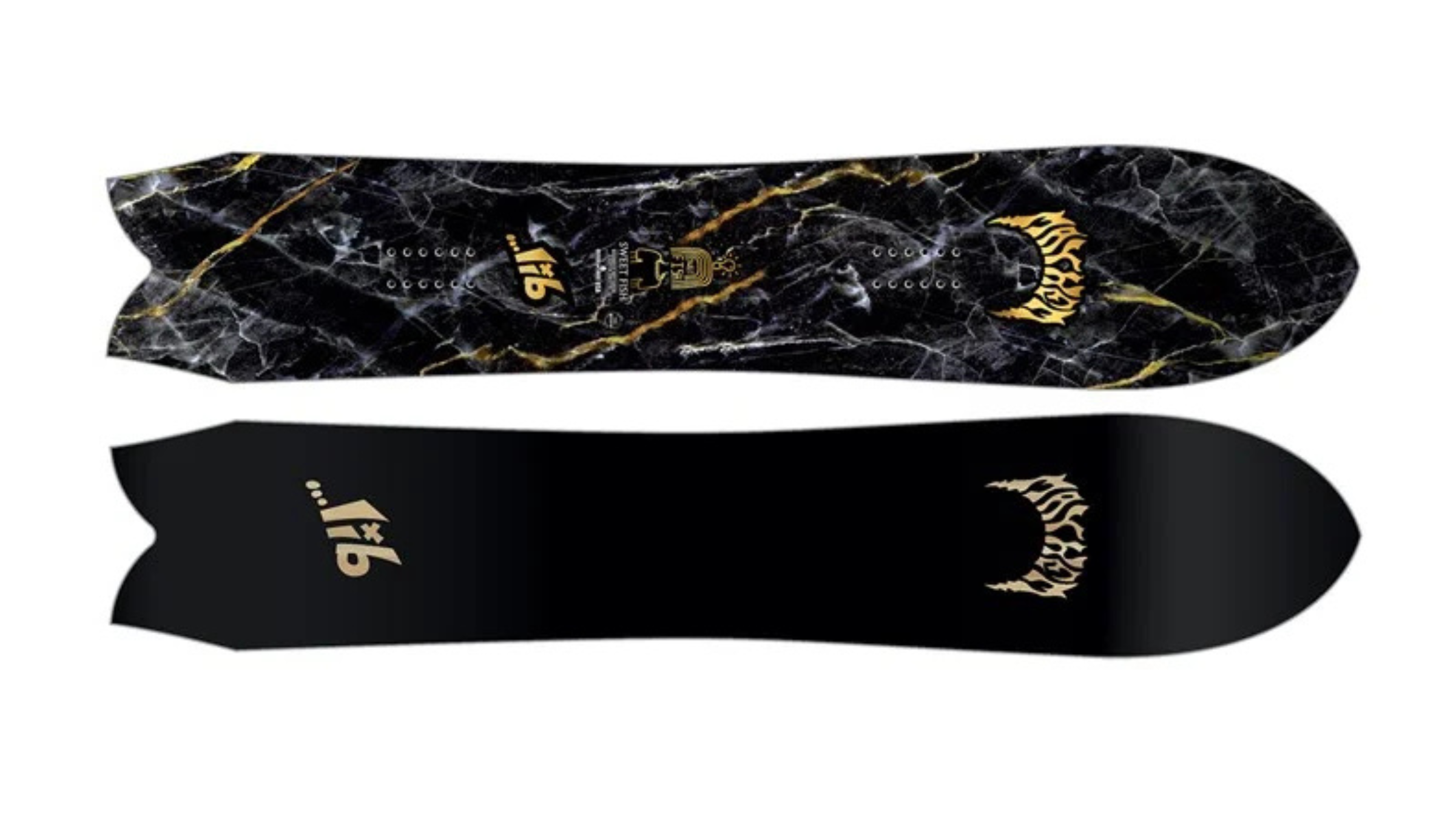 black deck of Lib Tech Mayhem Sweet Fish, a best snowboard for 2026