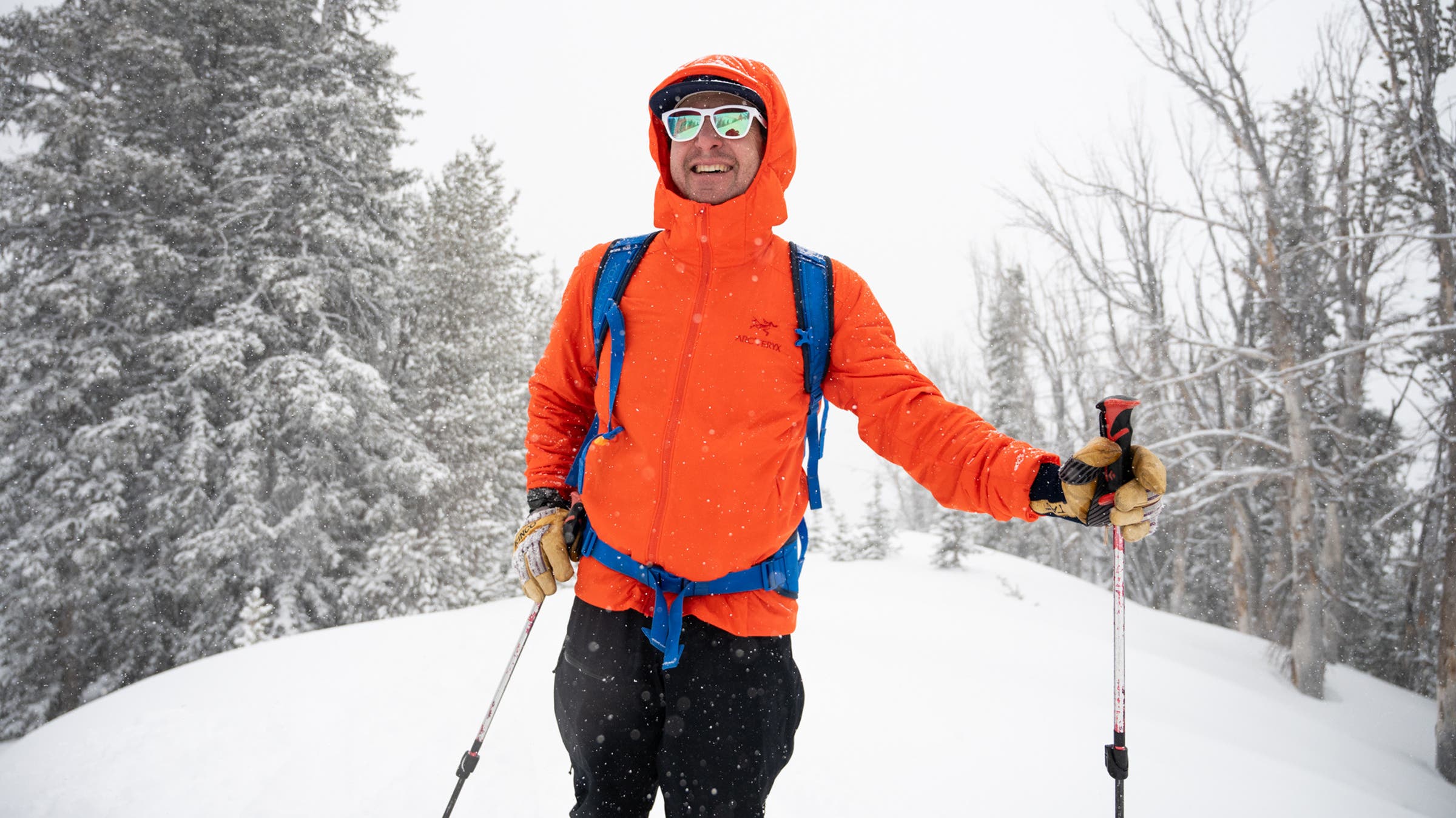 Arc'teryx Insulated Atom hooded midlayer jacket orange backcountry skiing