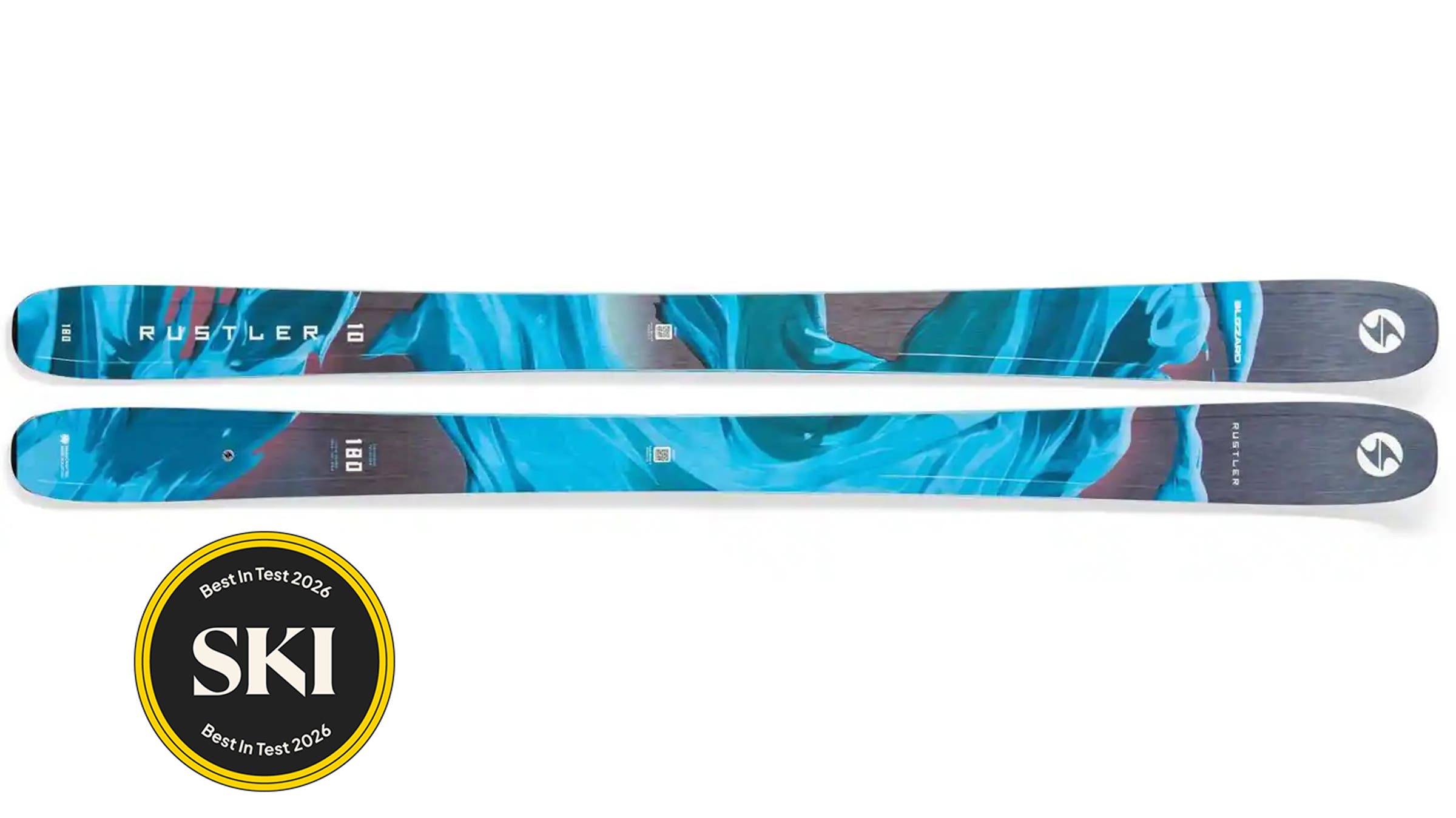 Blizzard Rustler 10 blue skis on white background