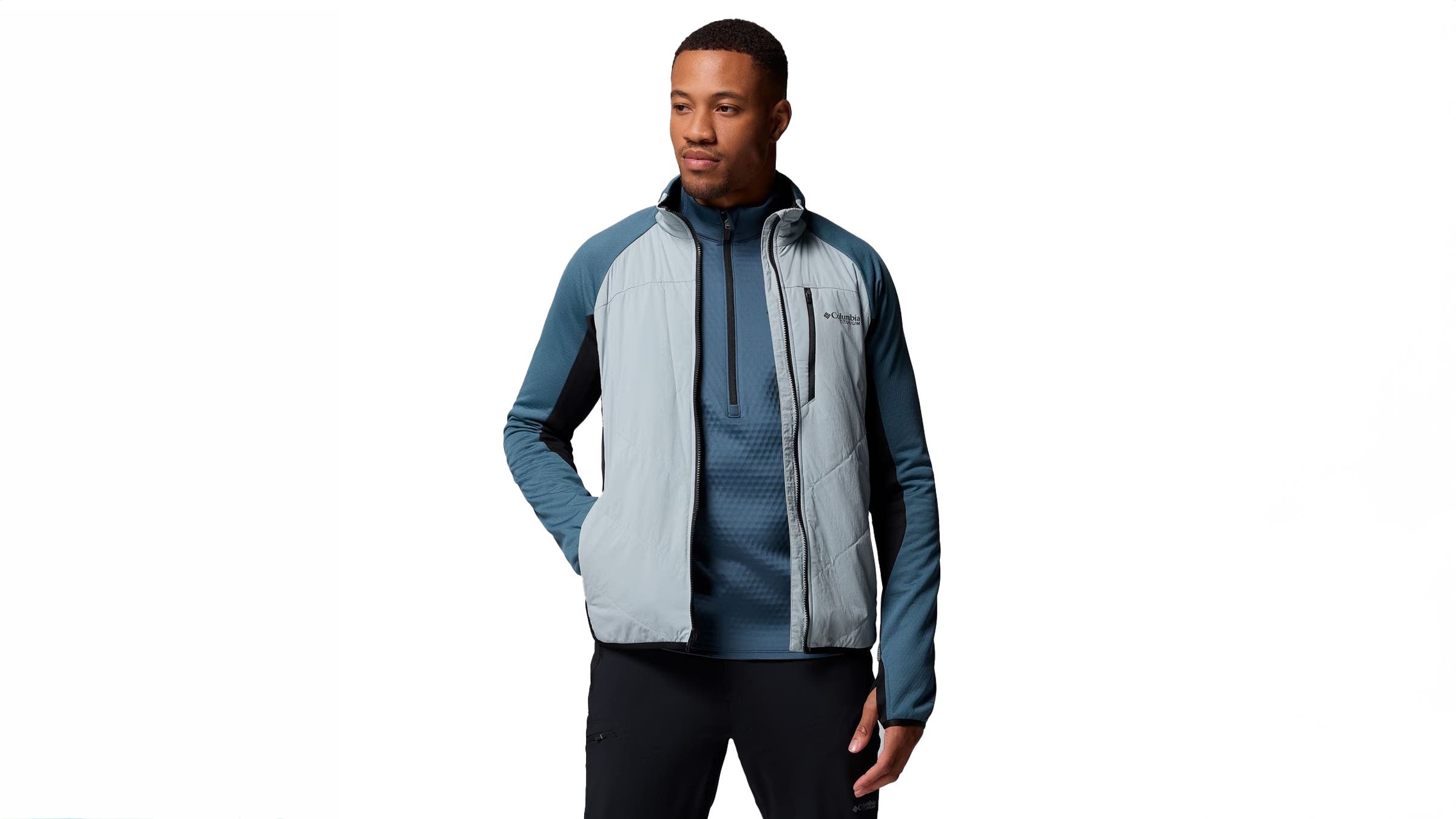 Columbia Arctic Crest Hybrid Full Zip blue on white background