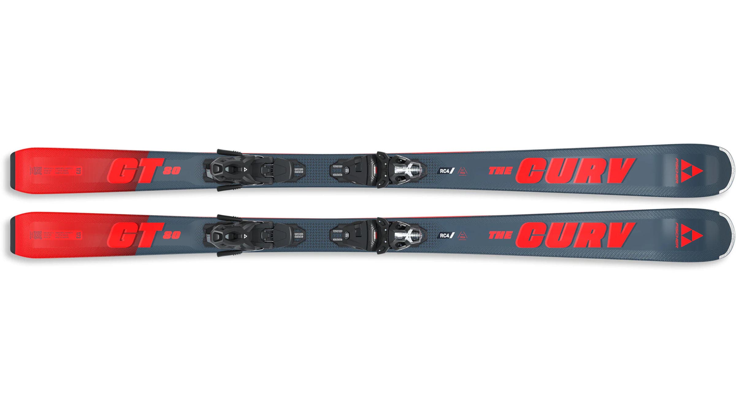 Fischer The Curv GT 80 skis gray and red on a white background