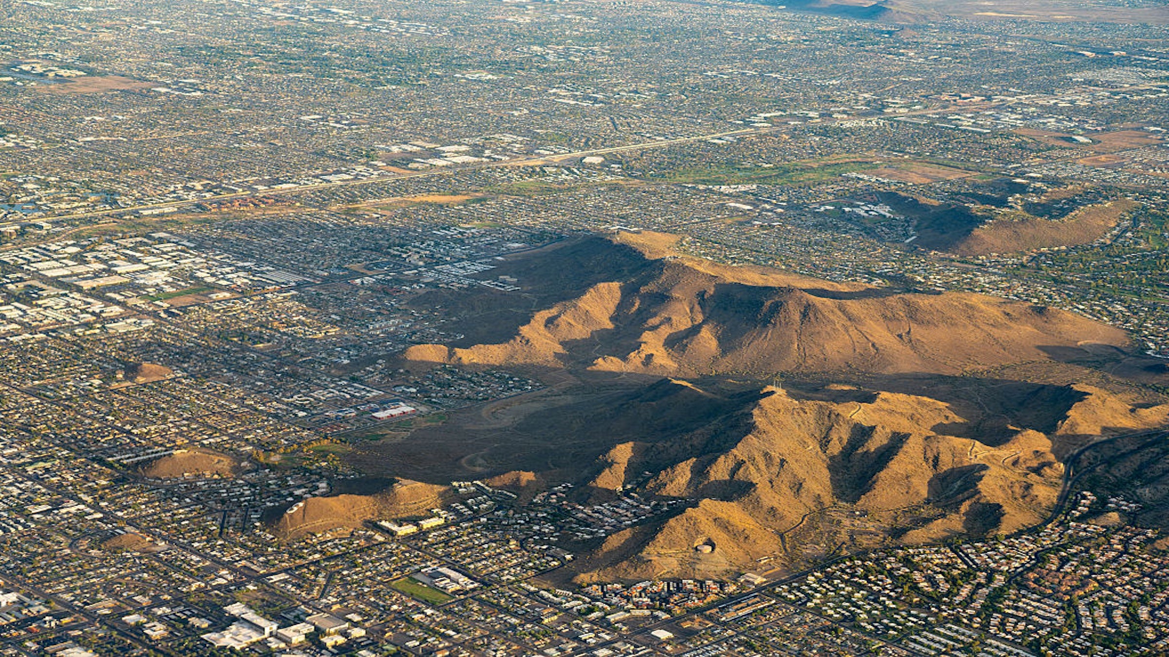 Aerial view of the Phoenix Mountains and Sunnyslope area north of the city