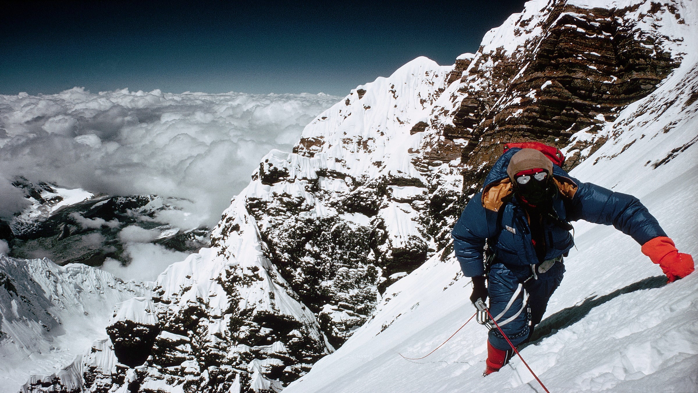 A climber photographed on the steep slopes of Everest