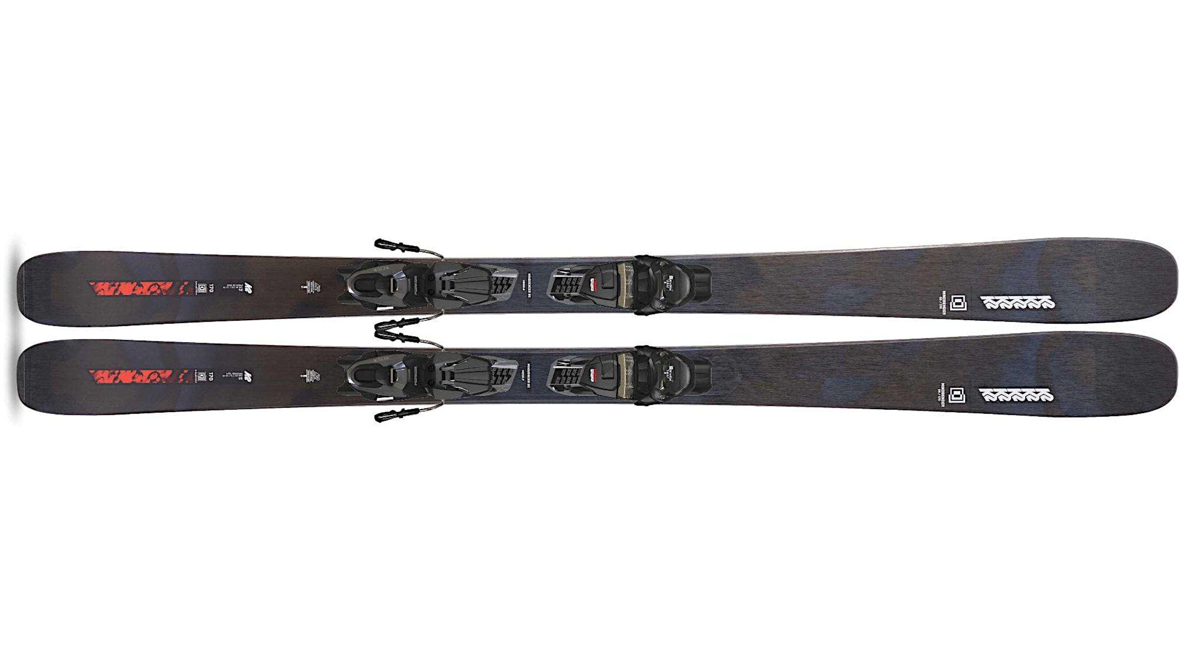 K2 Mindbender 85 dark gray skis on a white background