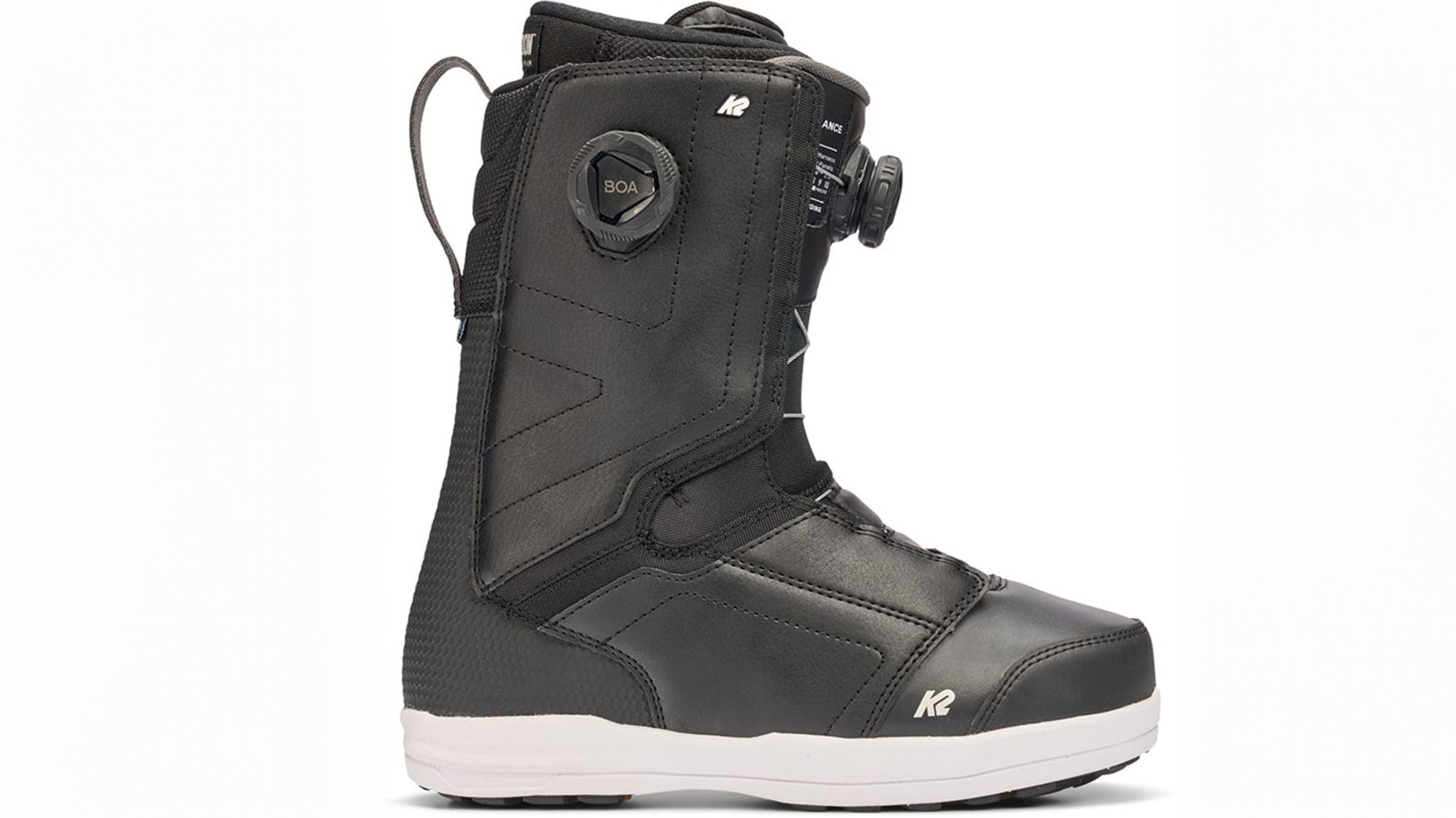 K2 Trance black snowboard boot on white background
