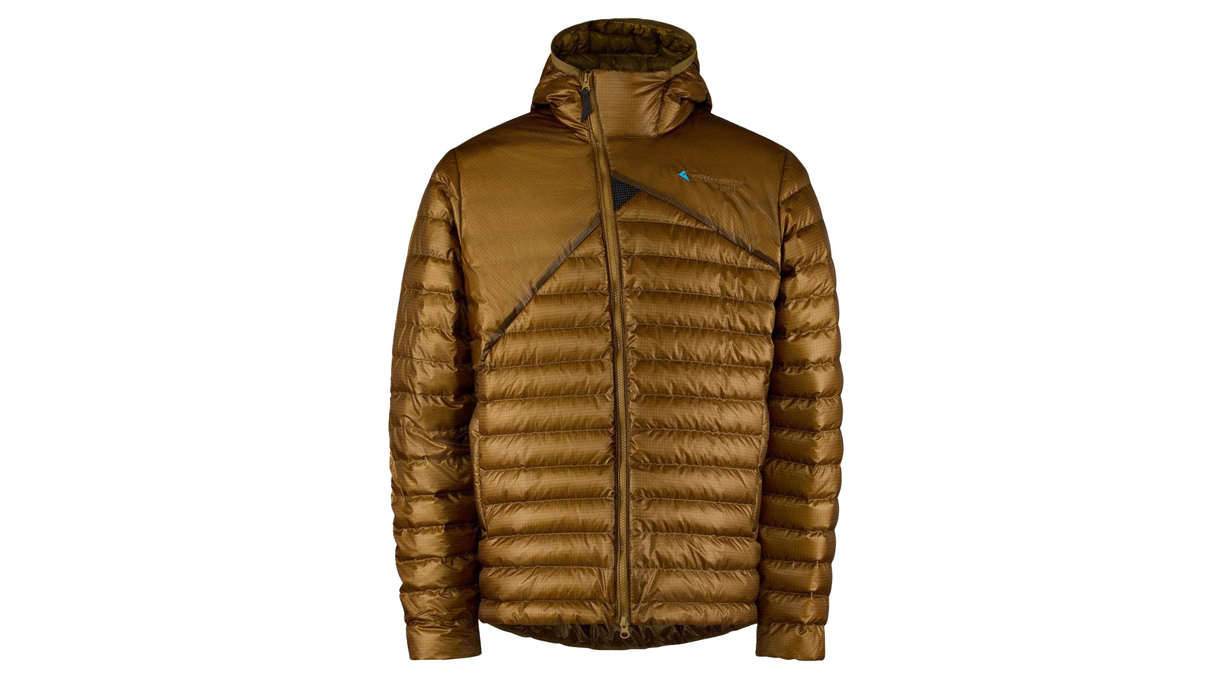 Klättermusen Lopt Hood puffy jacket for apres ski on white background