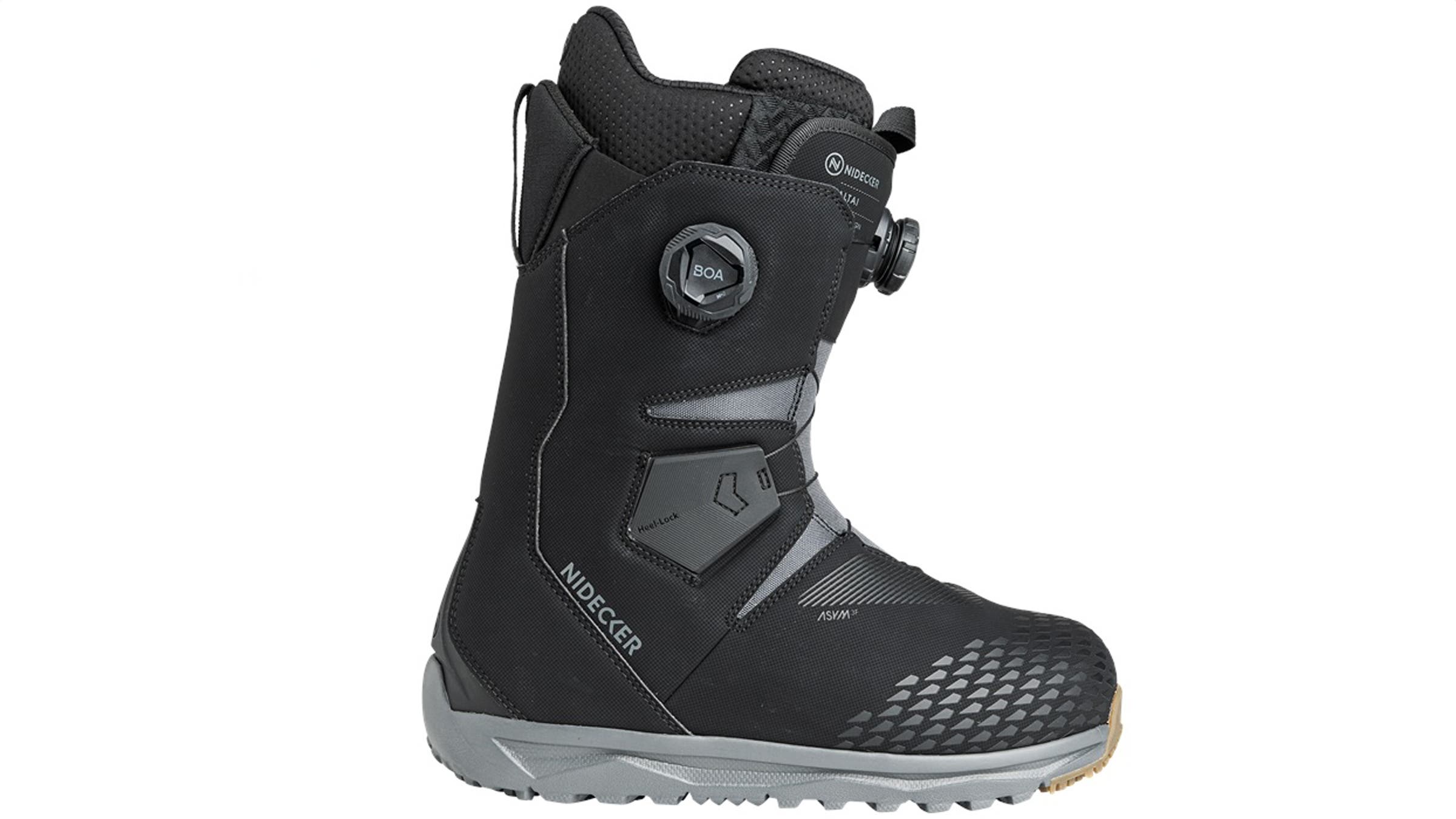 Nidecker Altai black snowboard boot on white background