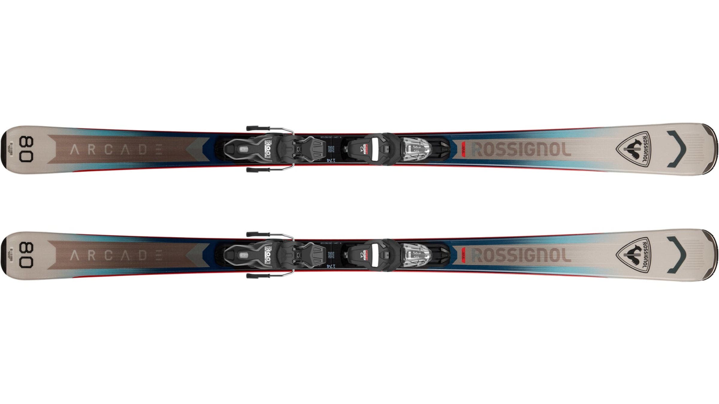 Rossignol Arcade 80 gray and teal skis on a white background