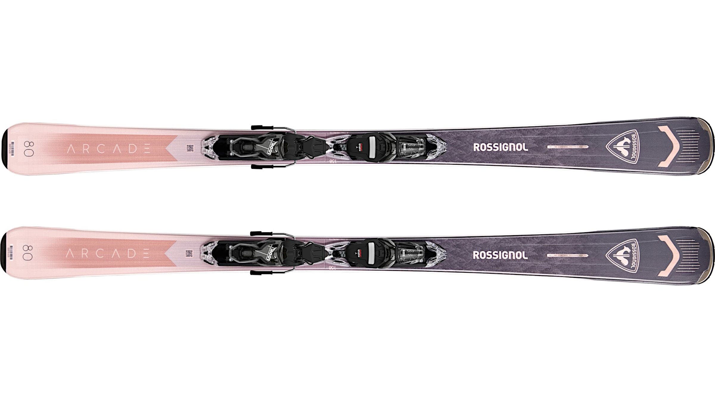 Rossignol Arcade W 80 gray and peach-colored skis on a white background