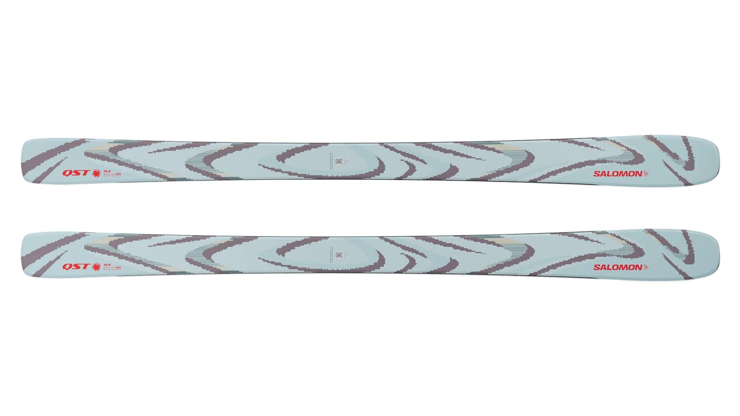 Salomon QST 94 skis gray and sea-foam on a white background