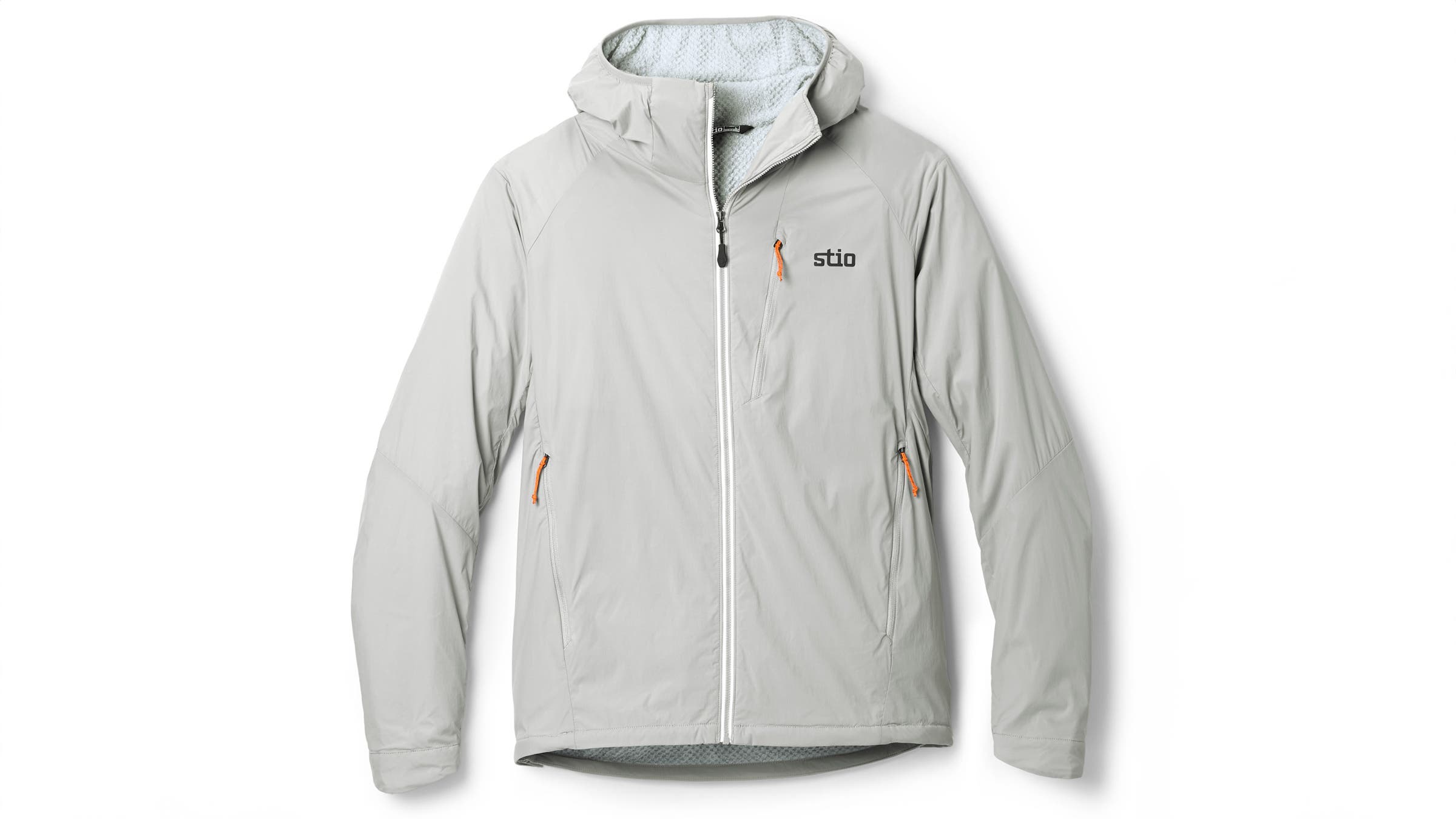Stio Dawner white midlayer jacket on white background