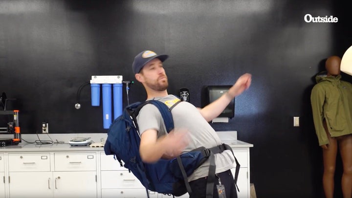 Man testing backpack