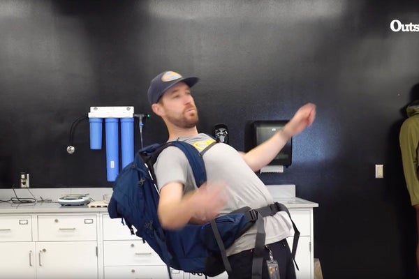 Man testing backpack
