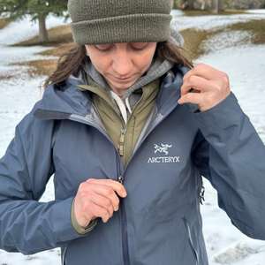 Writer Maggie Slepian zipping up the Arc'teryx Beta SL jacket in Japan