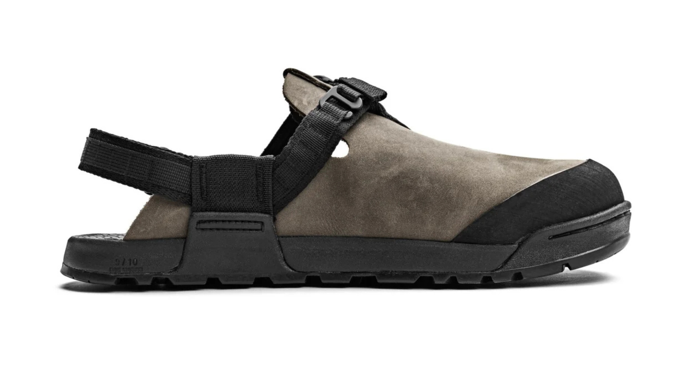 gray and black Bedrock clog on white background as best clogs for travel
