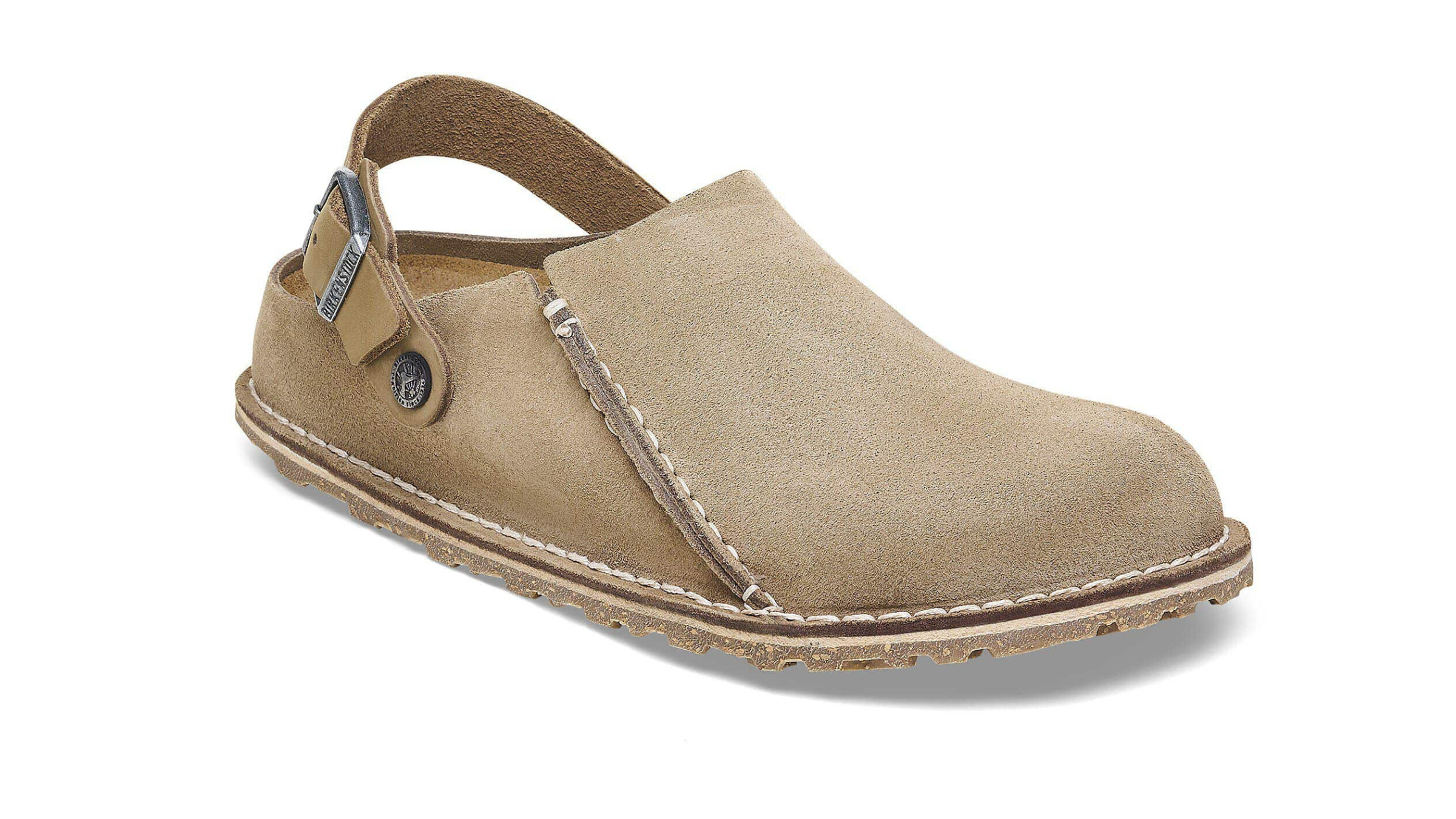 light brown suede Birkenstock clogs as best clogs for travel